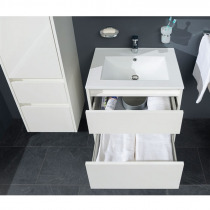 Opto, kúpeľňová skrinka s keramickým umývadlom, biela/dub, 2 zásuvky, 610x580x458 mm