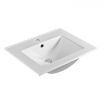 Opto, kúpeľňová skrinka s keramickým umývadlom, biela/dub, 2 zásuvky, 610x580x458 mm