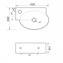 RIBERA keramické umývadlo 43x28,5x15 cm, nástenné, otvor pre batériu vľavo