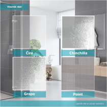 Sprchovací set: LIMA, štvrtkruh, 90 cm, biely ALU, sklo Point, vanička z liatého mramoru