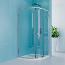 Sprchový set z Kora Lite, štvrťkruh, 90 cm, chróm ALU, sklo Čiré, vanička z liateho mramoru