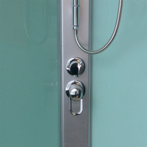 Sprchový box, štvrťkruh, 90cm, satin ALU, sklo Point, zadne steny zelené, SMC vanička, bez striešky