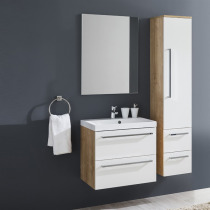 Bino kúpeľňová skriňka s  dvoumývadlom z liateho mramoru, 120 cm, biela/dub