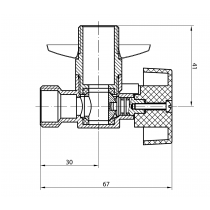 Pračkový guľový ventil so spätným ventilom 3/4"x1/2" - L, chróm