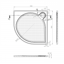 ARCA sprchová vanička z liateho mramoru, štvrťkruh, 90x90x3 cm, R550