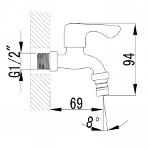 Nástenný guľový ventil 1/2", krátky, chróm