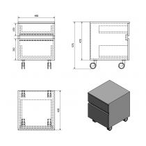 AVICE kontajner na kolieskach, 2x zásuvka 45x57x48,5cm, biela