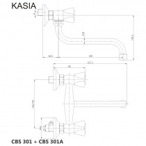 Drezová nástenná batéria, Kasia, 150 mm, s ramienkom rúrkovým ø 18 mm - 200 mm, chróm