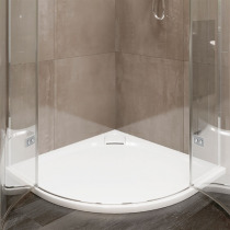 Štvrťkruhová sprchová vanička s oblým krytom sif., 90x90x3 cm, vr. sif., bez nožičiek, liaty mramor