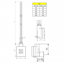 KTX vykurovacia tyč s termostatom s krytom pre kábel, 400 W, chróm