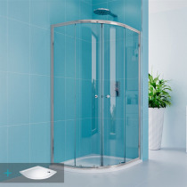 Sprchový set z Kora Lite, štvrťkruh, 90 cm, chróm ALU, sklo Čiré, vanička z liateho mramoru
