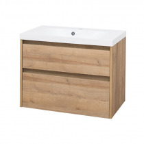 Opto, kúpeľňová skrinka s keramickým umývadlom, dub, 2 zásuvky, 810x580x458 mm