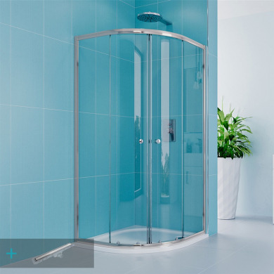 Sprchový set z Kory Lite, štvrťkruh, 80 cm, chróm ALU, sklo Číre a odtokového žľabu