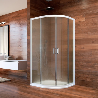 Sprchovací kút, LIMA, štvrtkruh, 90 cm, biely ALU, sklo Point