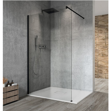 VARIO BLACK jednodielna sprchová zástena na inštaláciu k stene, číre sklo, 800 mm