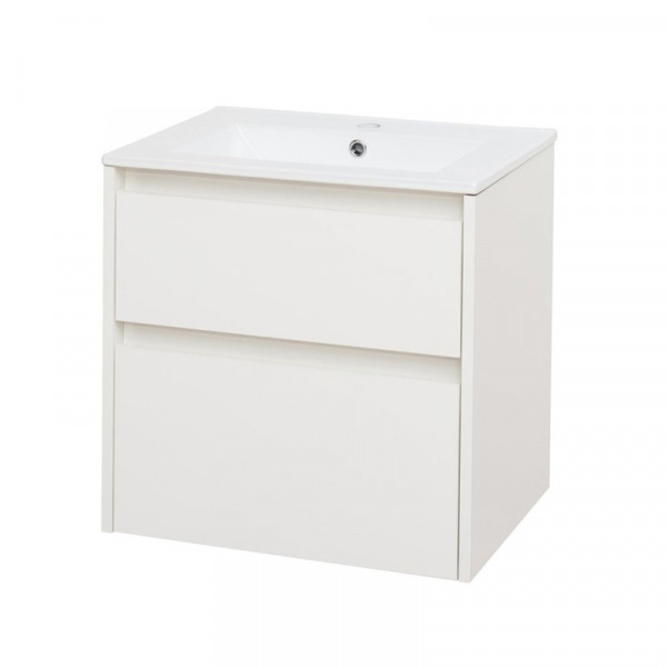 Opto, kúpeľňová skrinka s keramickým umývadlom, biela, 2 zásuvky, 610x580x458 mm